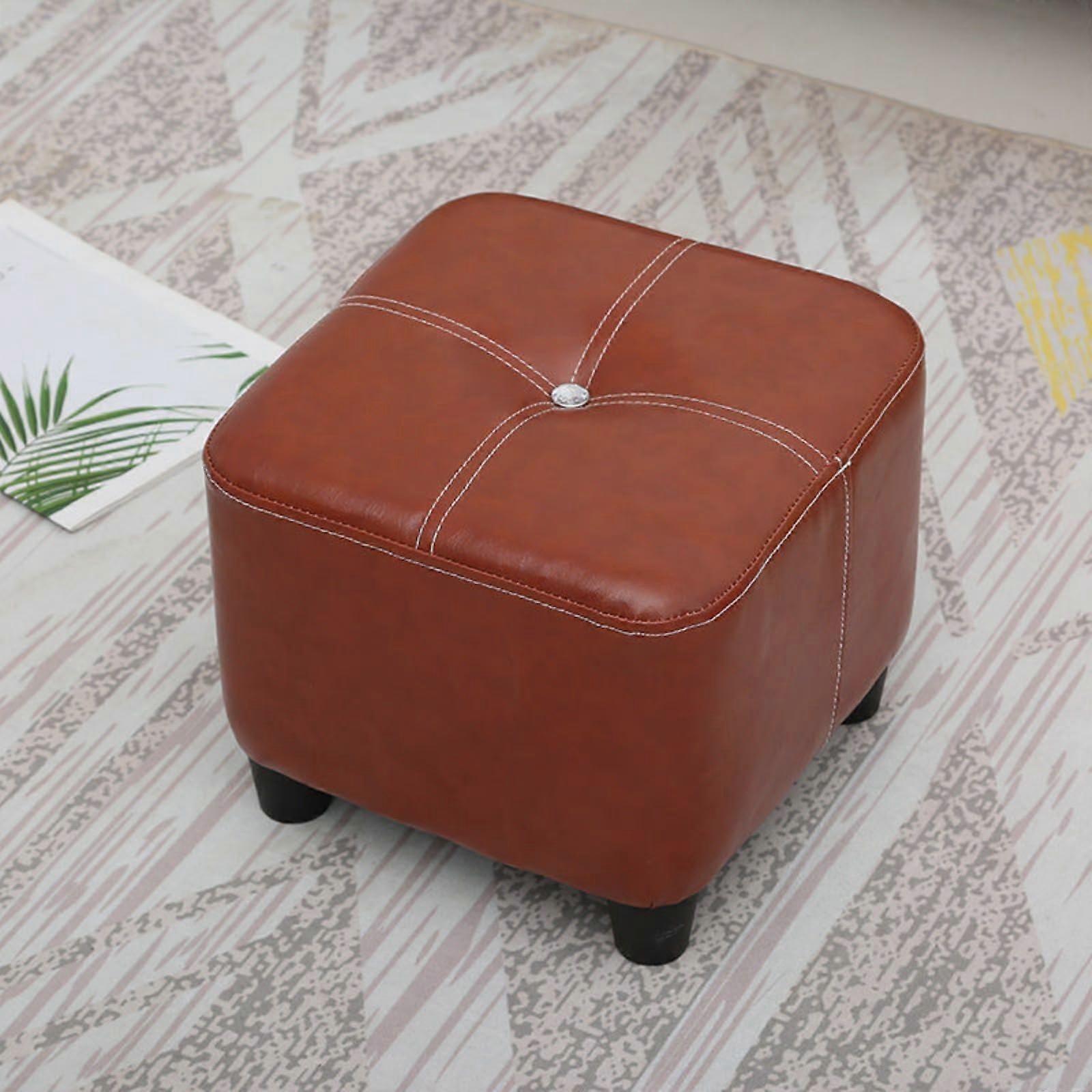 Brown Square Leather Footstool Ottoman with Storage