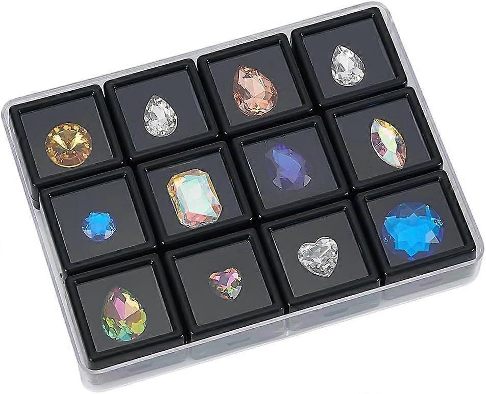 12 Gemstone Boxes with Case 1x1 inch Square Gem Holder Plastic Display Box Storage Box Diamond Display Case Gems Organizer with Foam for Collectibles 