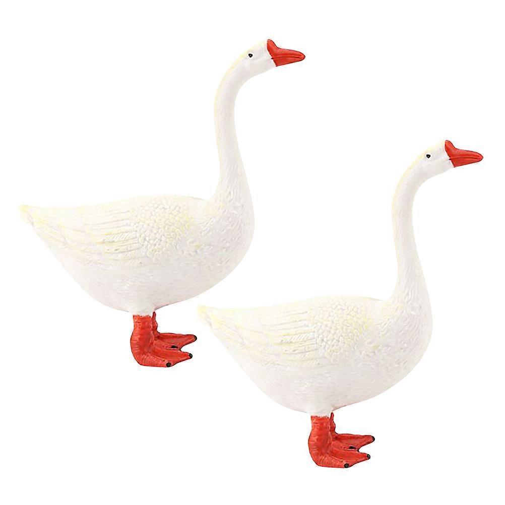 Mini Goose Statue Plastic White Figurines for Educational Use 2Pcs Set
