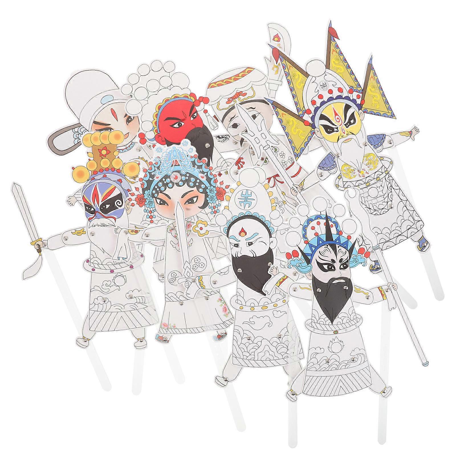 Chinese Shadow Puppet Toy Hand Puppet Craft Kit with 8Pcs for Creative Art Activities