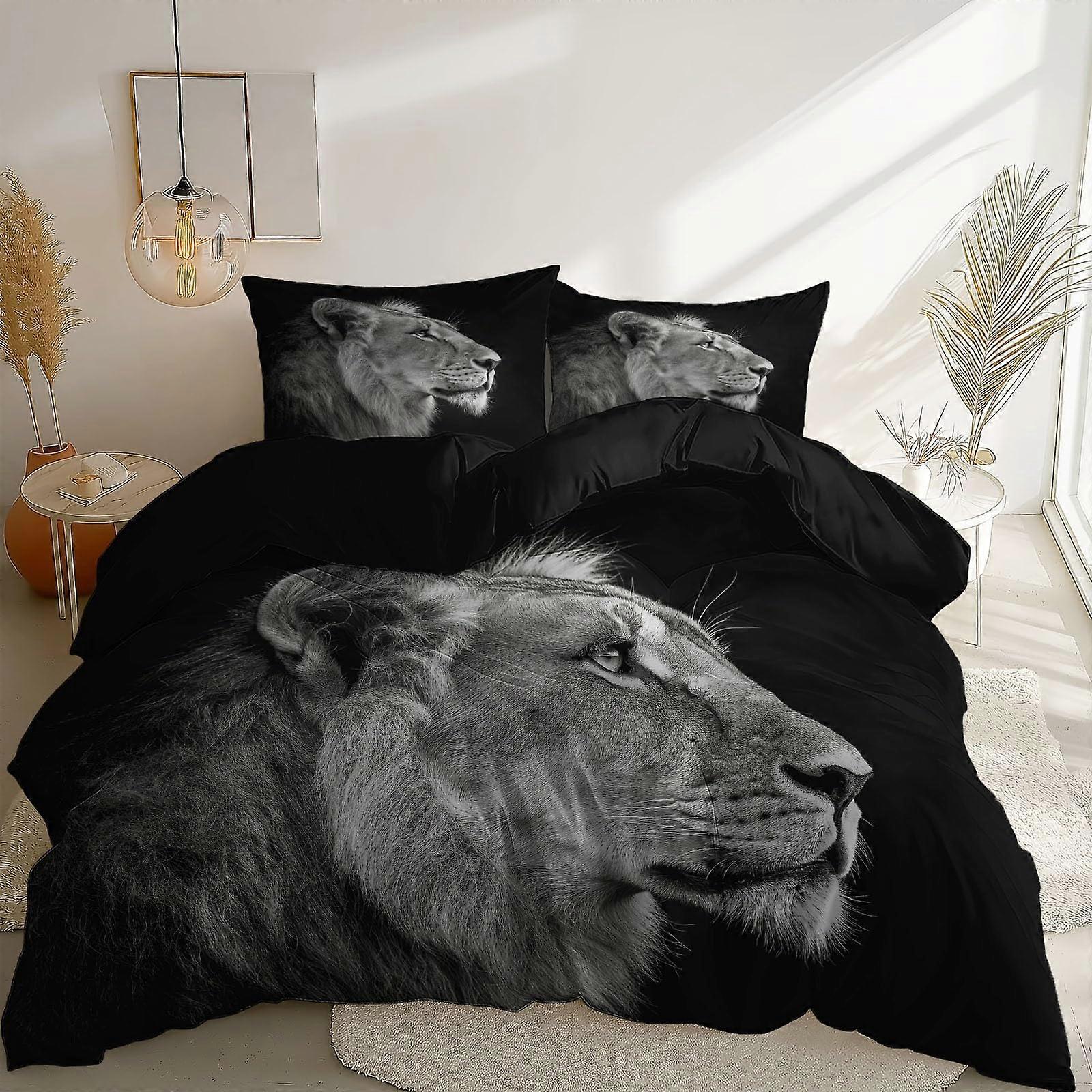 King Size Black Duvet Cover Set with Stylish Printed Design, Breathable Microfiber, Zipper Closure
