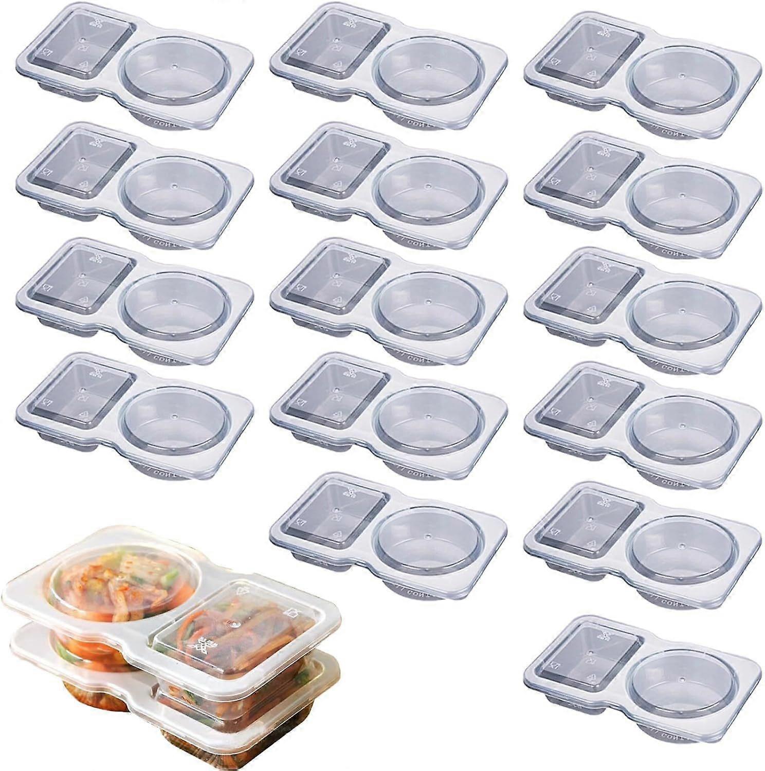 Banzch 15PCS Double Compartment Condiment Containers with Lids, Compatible with Sauce, Snack, Travel, Sampling