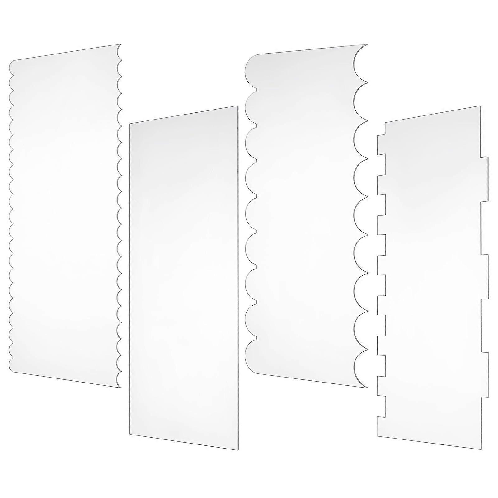 Cake Scraper Set 4pcs Clear Acrylic with Seven Edge Patterns for Buttercream Decorating