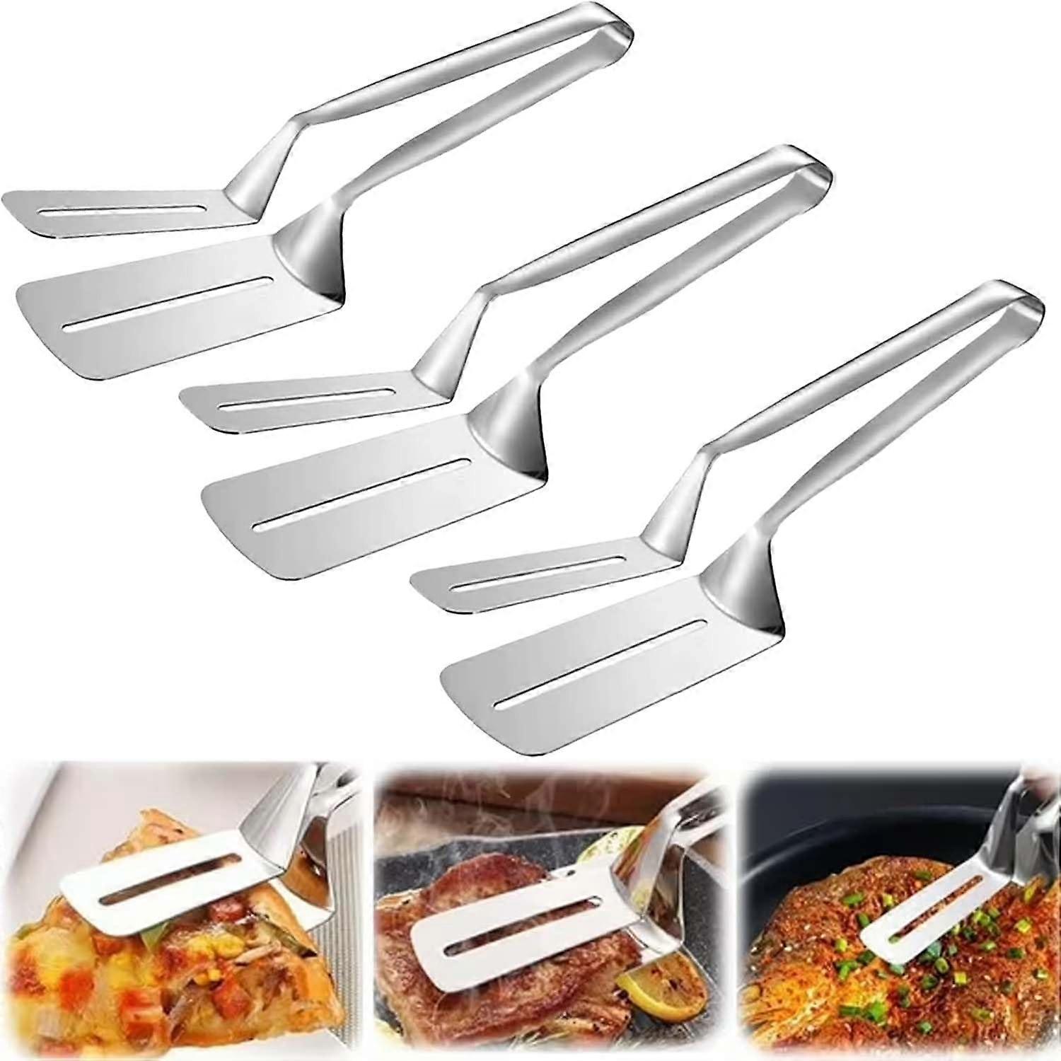 Grill Spatula and Stainless Steel Tongs Set with DualSided Grip, HeatSafe Handle, 3in1 Tool
