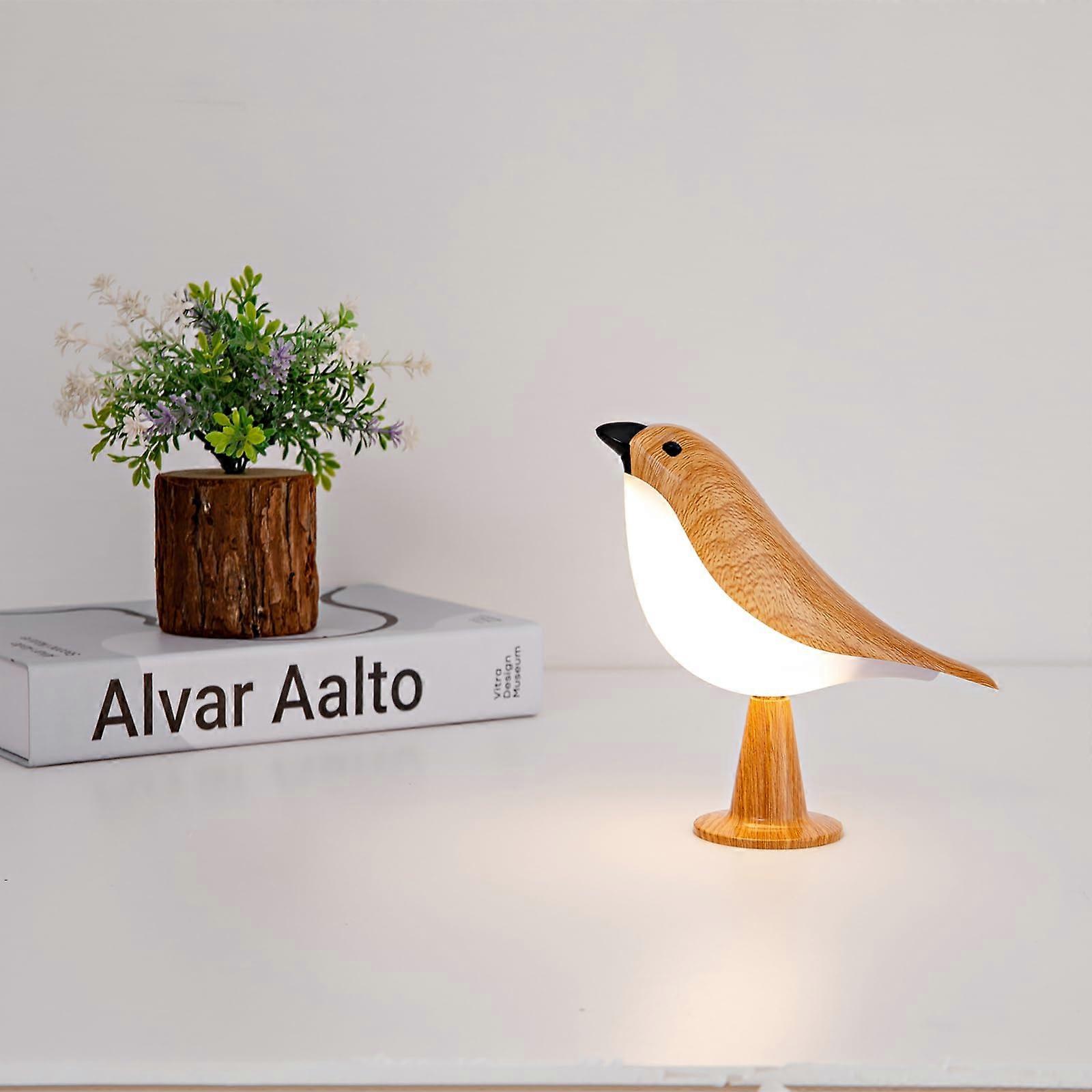 Bird Table Lamp with Touch and Remote, Rechargeable LED Night Light, 3 Color Temps, Adjustable Brightness, Wood Black 8.46in
