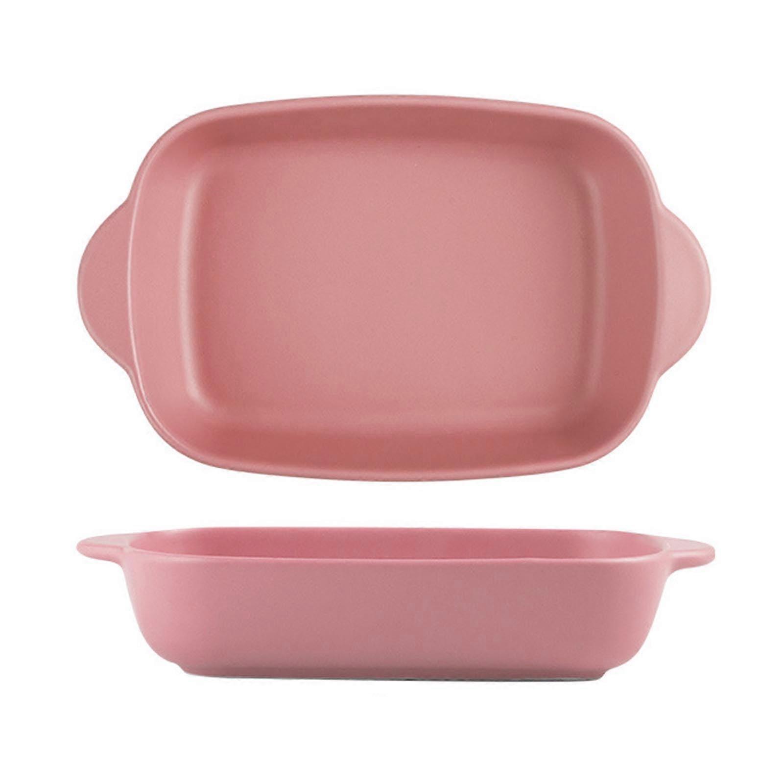 Ceramic Baking Dish with Handles, Large Pink Rectangular Pan, OventoTable, Easy Clean Finish
