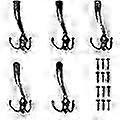 5 Piece Set - Triple Wall Mount/hook - Clothes Hanger Black