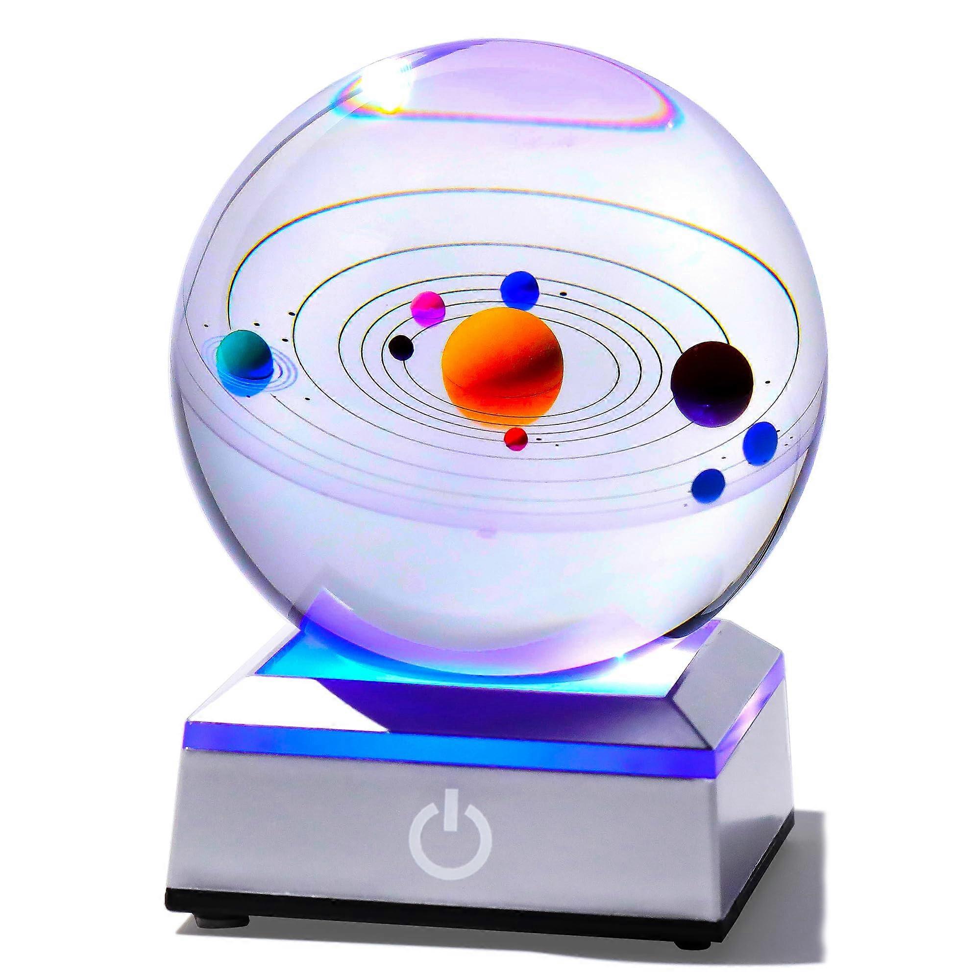 3D Crystal Solar System Ball with LED Base, 3D Laser Engraved Planets, Astronomy Gift Night Light