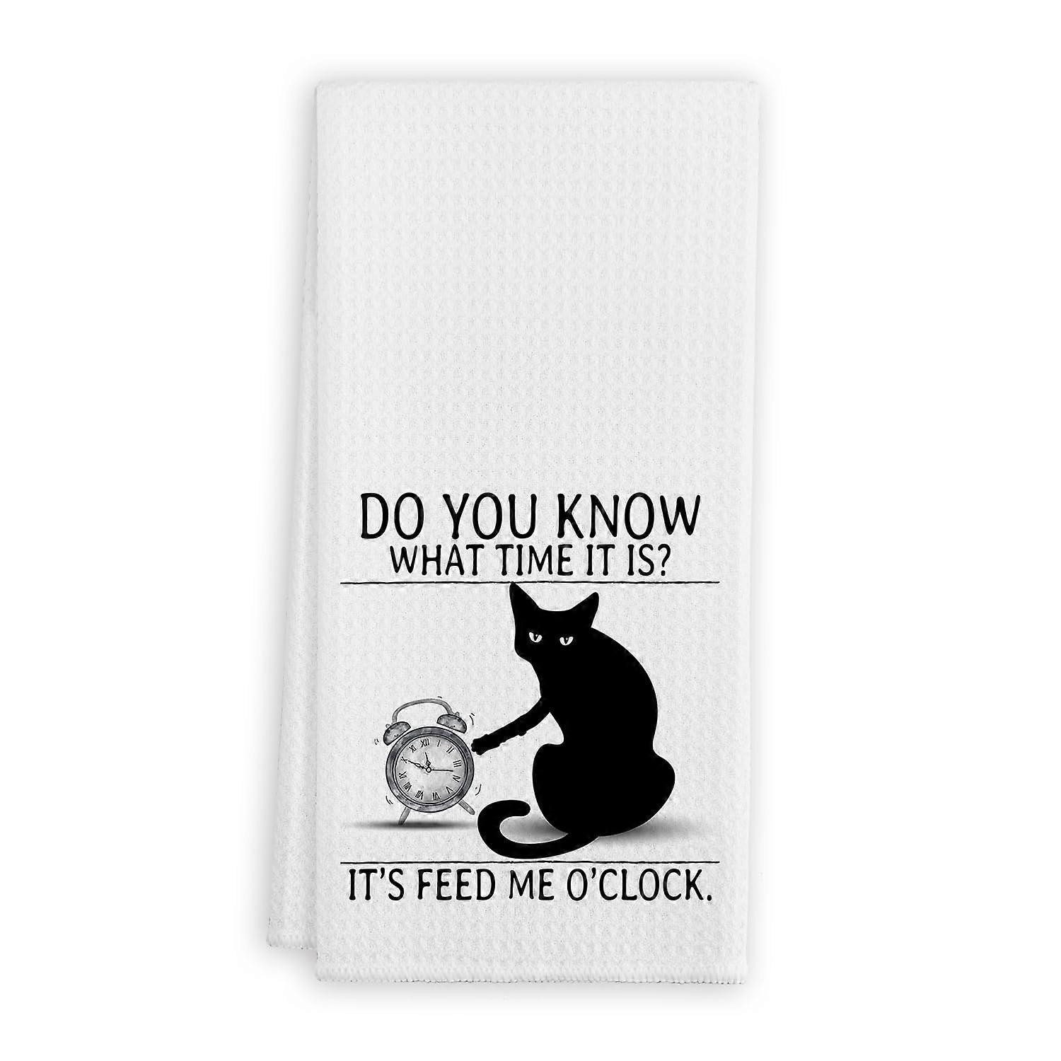 Black Cat Kitchen Towels Set 16x24 Lint Quick Dry FadeResistant Waffle Texture Cat Lover Gift