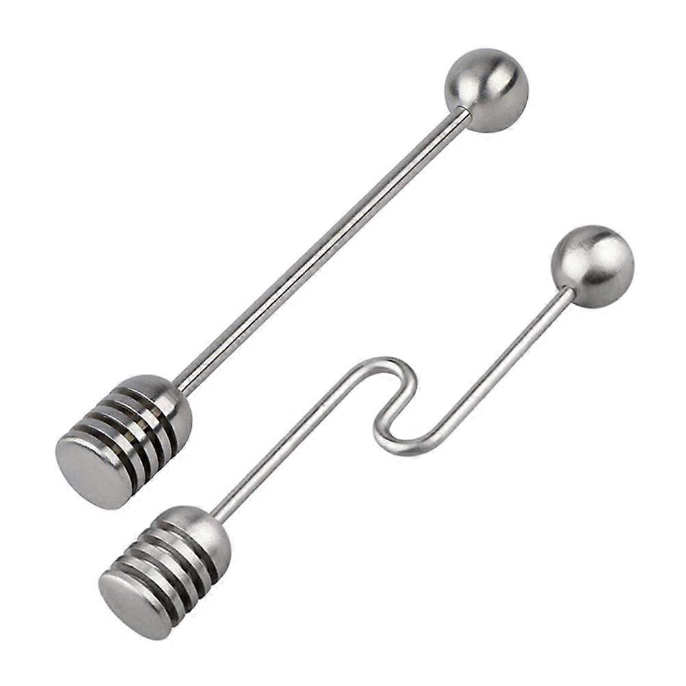 2pcs Stainless Steel Honey Spoon with Round Bead Syrup Dippers Stirring Stick for Honey Pot Jar Container (Straight Handle+Curved Handle)