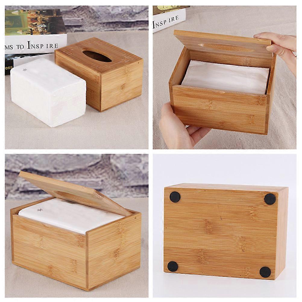 Bamboo Tissue Box Rectangular for Paper Tissue Storage 1 Piece Beige