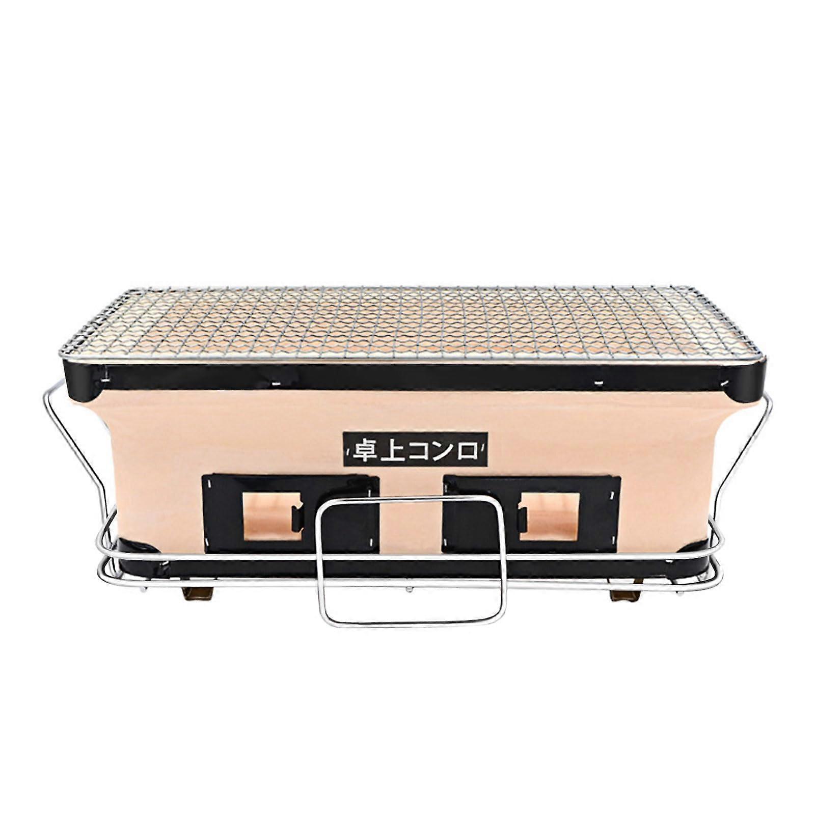 Japanese Hibachi Grill Rectangular Ceramic Tabletop Charcoal BBQ with Stand for Indoor Outdoor Cooking