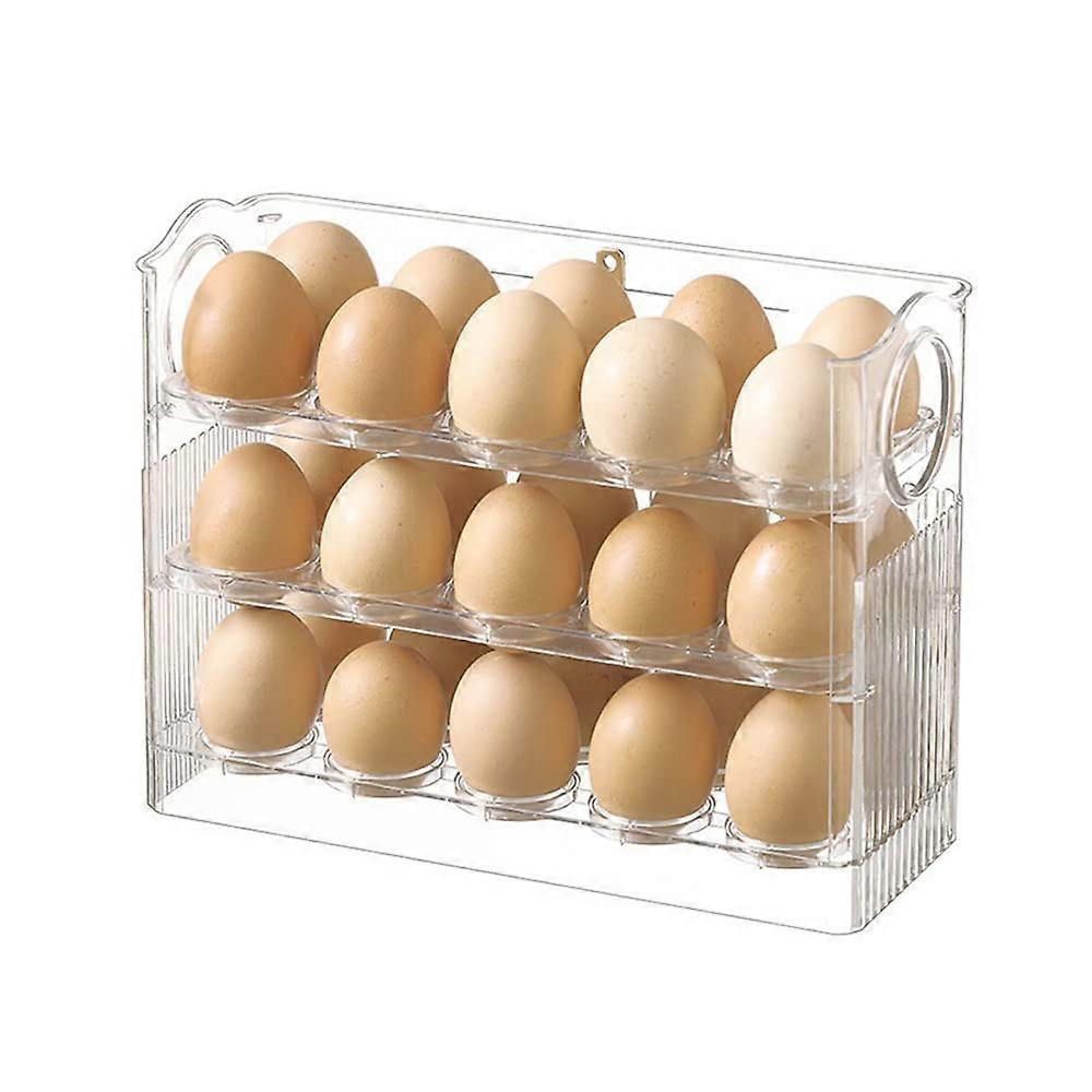 Egg Holder for Refrigerator, 30 Egg Organizer 3Layer Flip Storage Tray with Handles, White