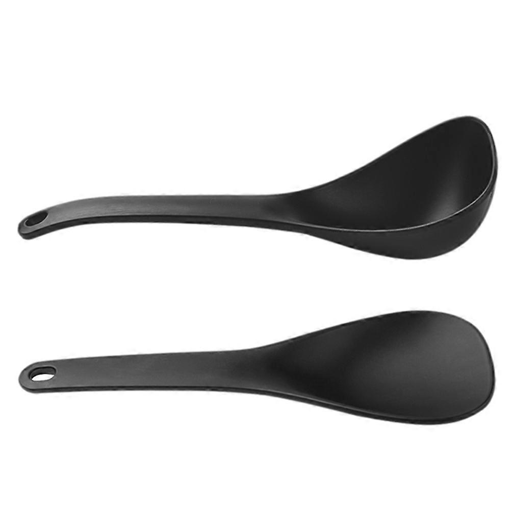 Plastic Rice Paddle and Soup Spoon for Serving 2Sets Black