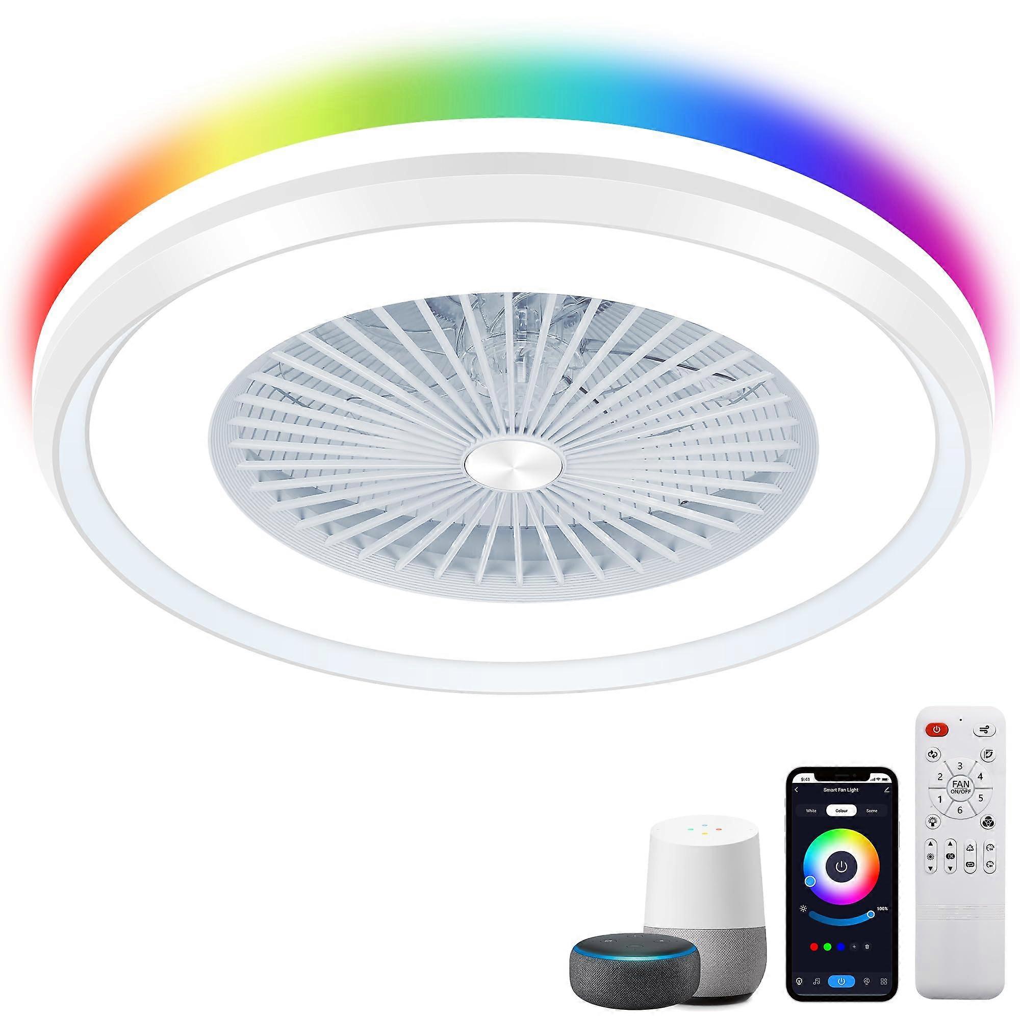 24' Bladeless Ceiling Fan with RGB LED Lights, Smart Voice/App/Remote Control, Low Profile Design