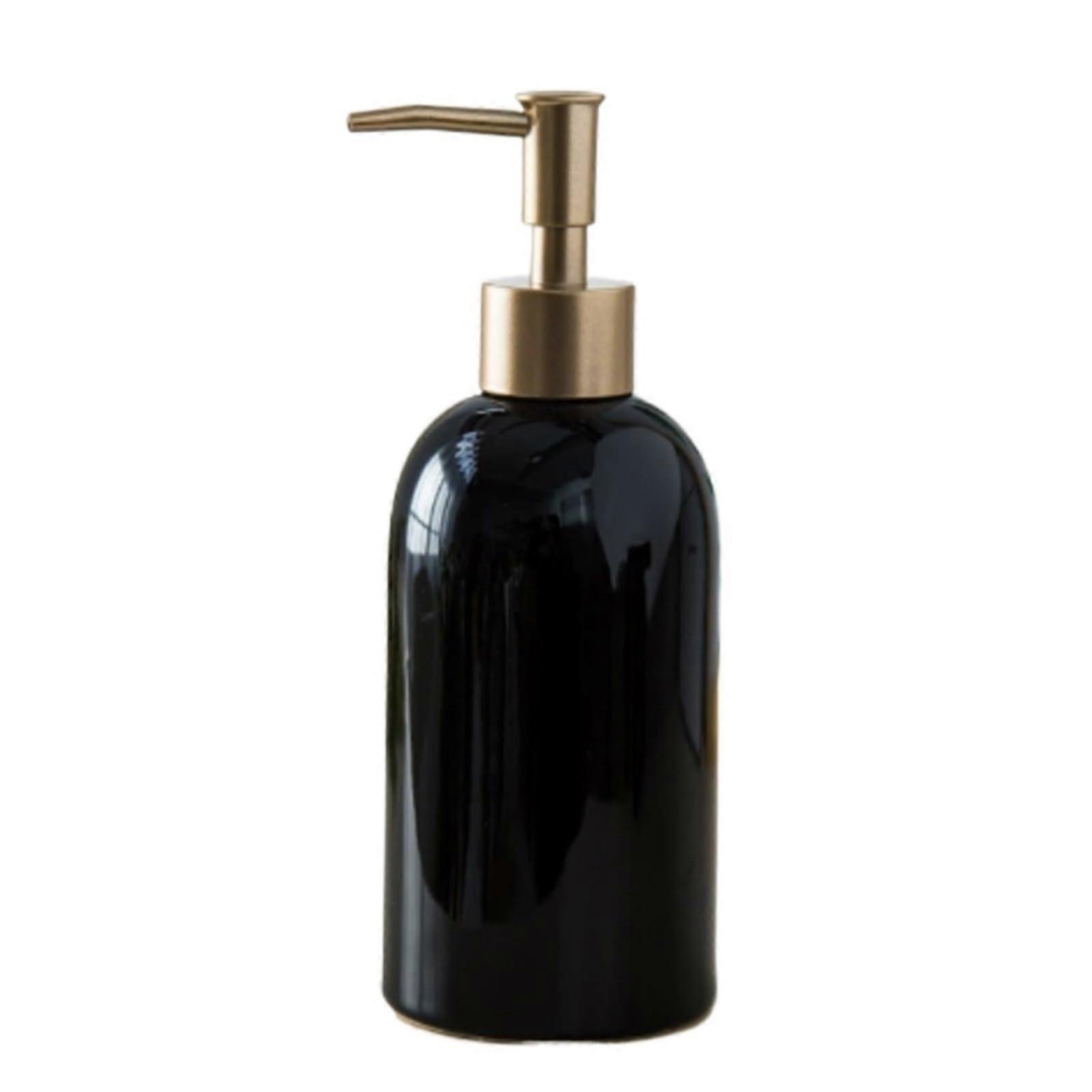 Ceramic Soap Dispenser with Gold Pump, Refillable 420ml Bathroom Accessory, White and Black