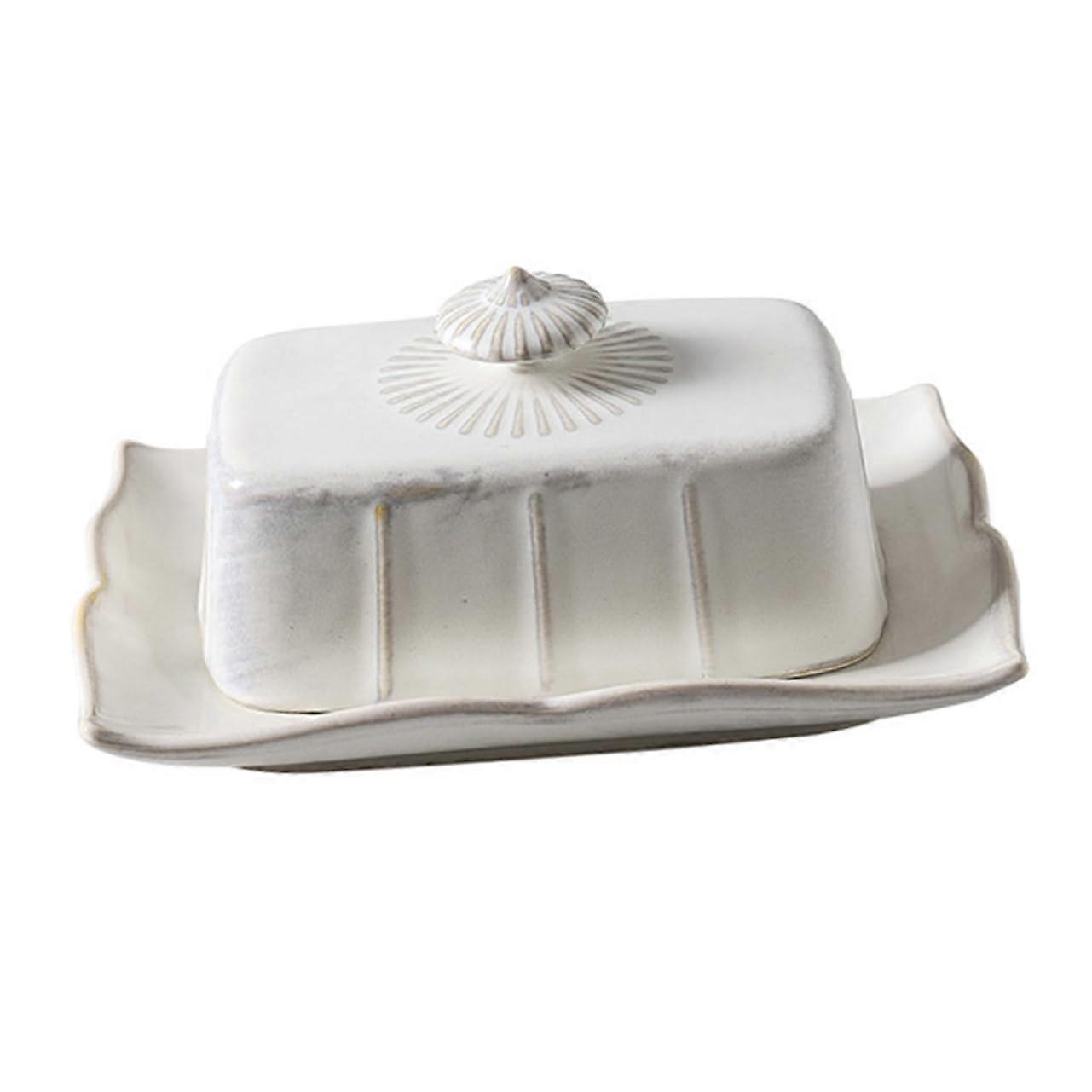 Ceramic Butter Dish with Lid Keeps Butter Fresh Vintage Rectangular Design for Kitchen Countertop