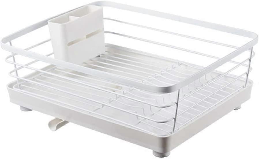 Dish Drying Rack with Drainboard, RustResistant Iron, 360° Spout, Removable Utensil Holder