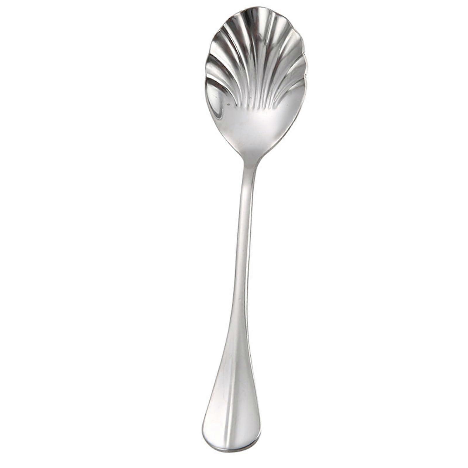 Stainless Steel Long Handle Dessert Spoon with Elegant Shell Shape for Ice Cream and Serving