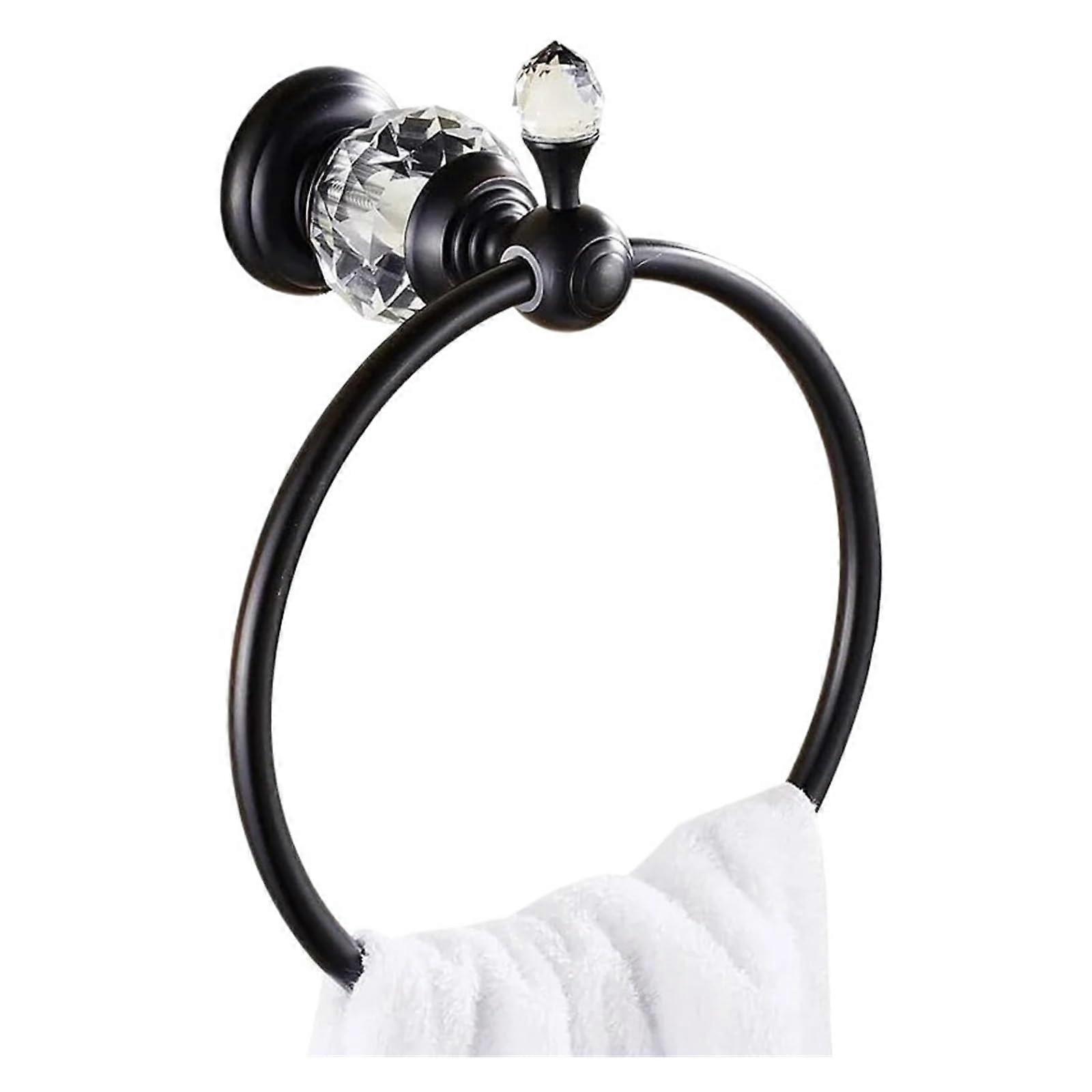 Chrome Wall Mounted Towel Ring No Drill Bathroom Towel Holder Rust Round Rack Black