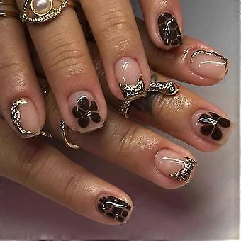 Short Square Press on Nails Leopard Print Fake Nails Set with Glue Reusable Salon Style 24pcs