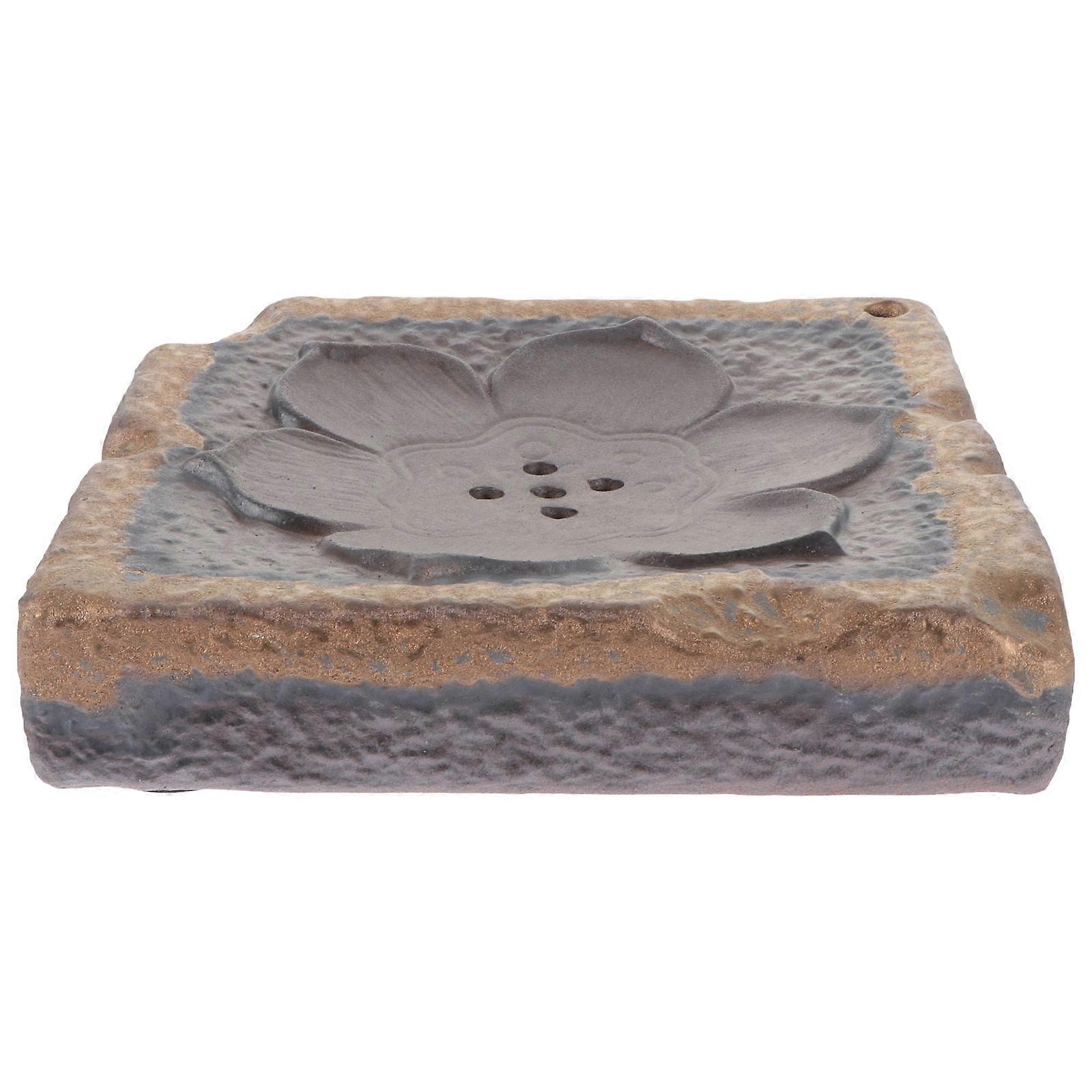 Retro Lotus Pattern Crude Pottery Tea Tray for Home Use