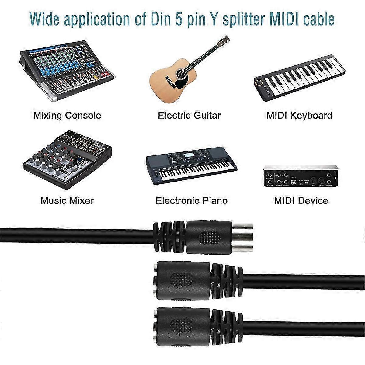 5-Pin MIDI Splitter Y Cable for Electronic Instruments