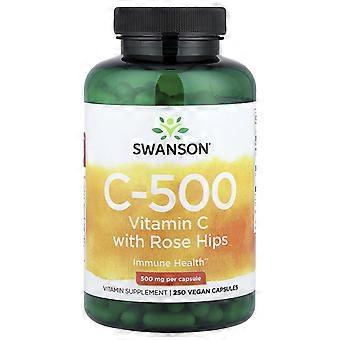 Swanson, C-500, Vitamin C With Rose Hips, 250 Vegan Capsules, 2-Pack