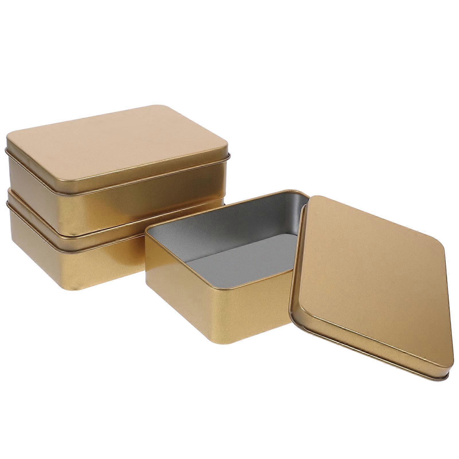3Pcs Metal Rectangular Tin Box for Storage Golden Candy Containers