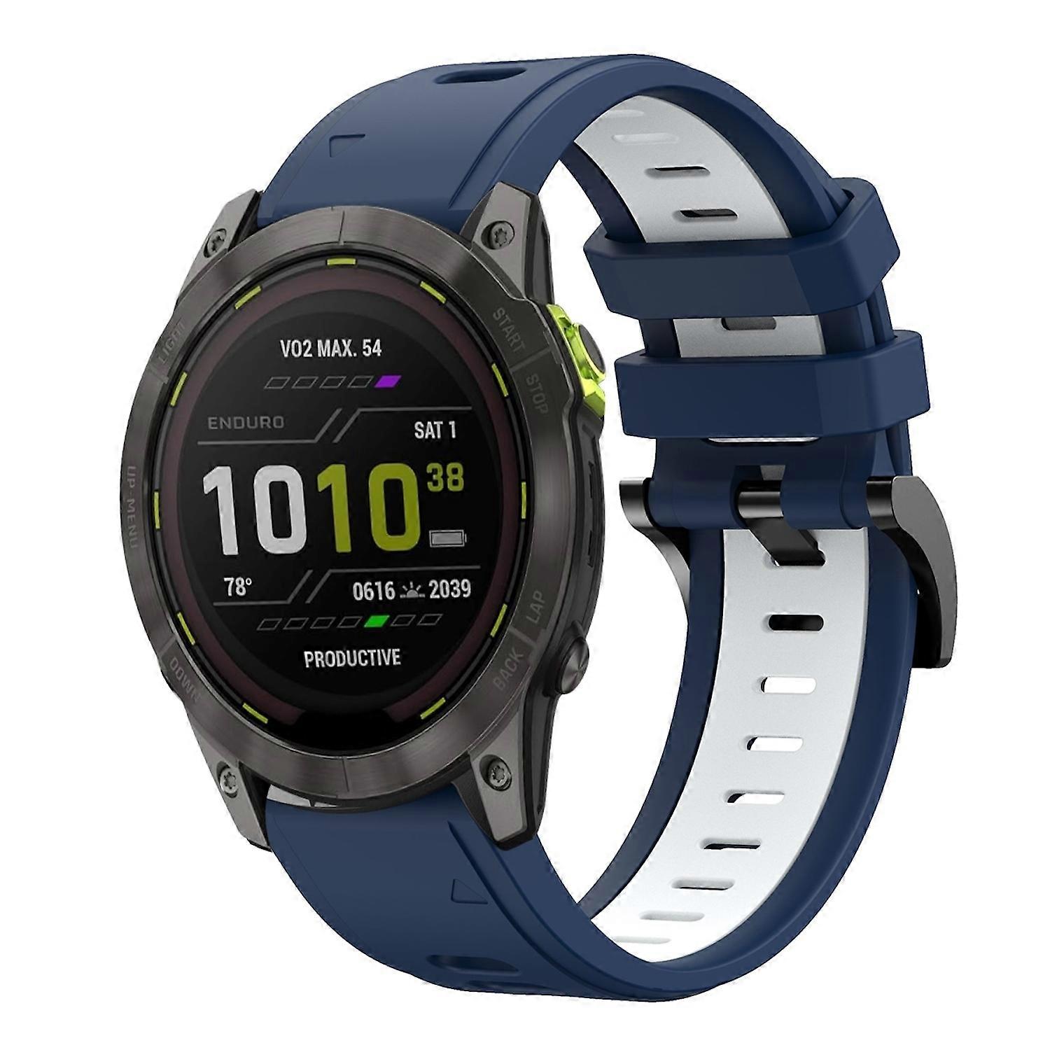 For Garmin Enduro 3 Two-tone Sport Silicone Wristband 26mm Dark Blue / White