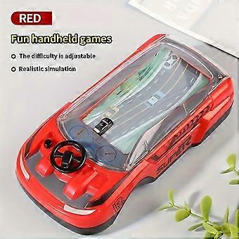 Handheld-Spielkonsole in Autoform, rote transparente Abdeckung mit Miniatur-Rennstrecke und Autos, 2-Spieler-Kampfspielzeug für Eltern und Kinder, Geburtstagsgeschenk