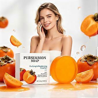 100g Persimmon Soap with Green Tea & Nonenal, Purifying Body Wash Soap, Natural Deodorizing Body Bar Soap for Neutralizing Age-Related Body Odor