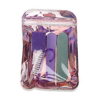 5-Piece Disposable Manicure Kit, Mini Nail Care Set with Nail Files, Buffer, Cuticle Pusher & Cleaning Brush, Pedicure Supplies