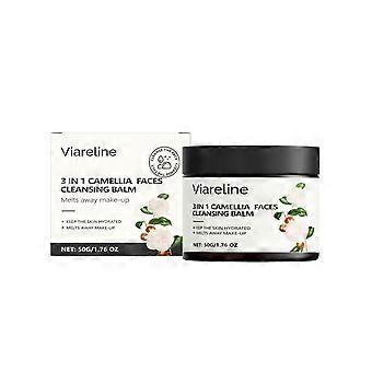 Viareline Camellia Makeup Remover Cream gently removes makeup, cleanses, emulsifies, is refreshing, translucent, non greasy, and moisturizing