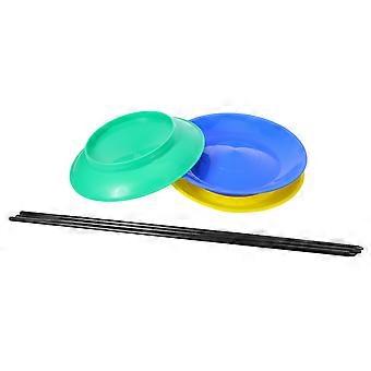 Conjunto de 3 Pratos Giratórios: Prato Giratório de Habilidade de Malabarismo com Varas - Discos Rotativos de Plástico para Truques de Equilíbrio Performance de Circo