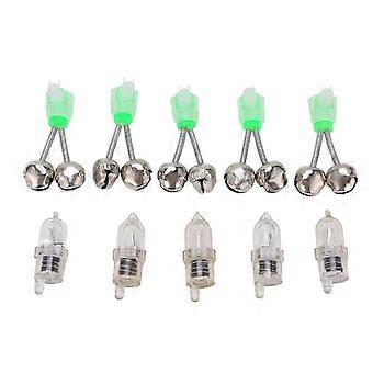 5 dubbele spiraalbel beetmelders met 5 LED-lampjes, geschikt voor nachtvissen met hengelklem, topclip en belring - Good