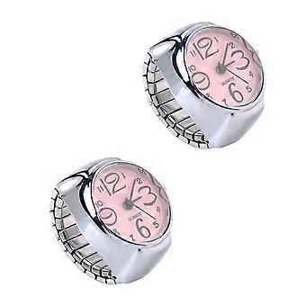 Quartz Couple Ring Watches for Time Display 2Pcs Pink Finger Wear Accessories