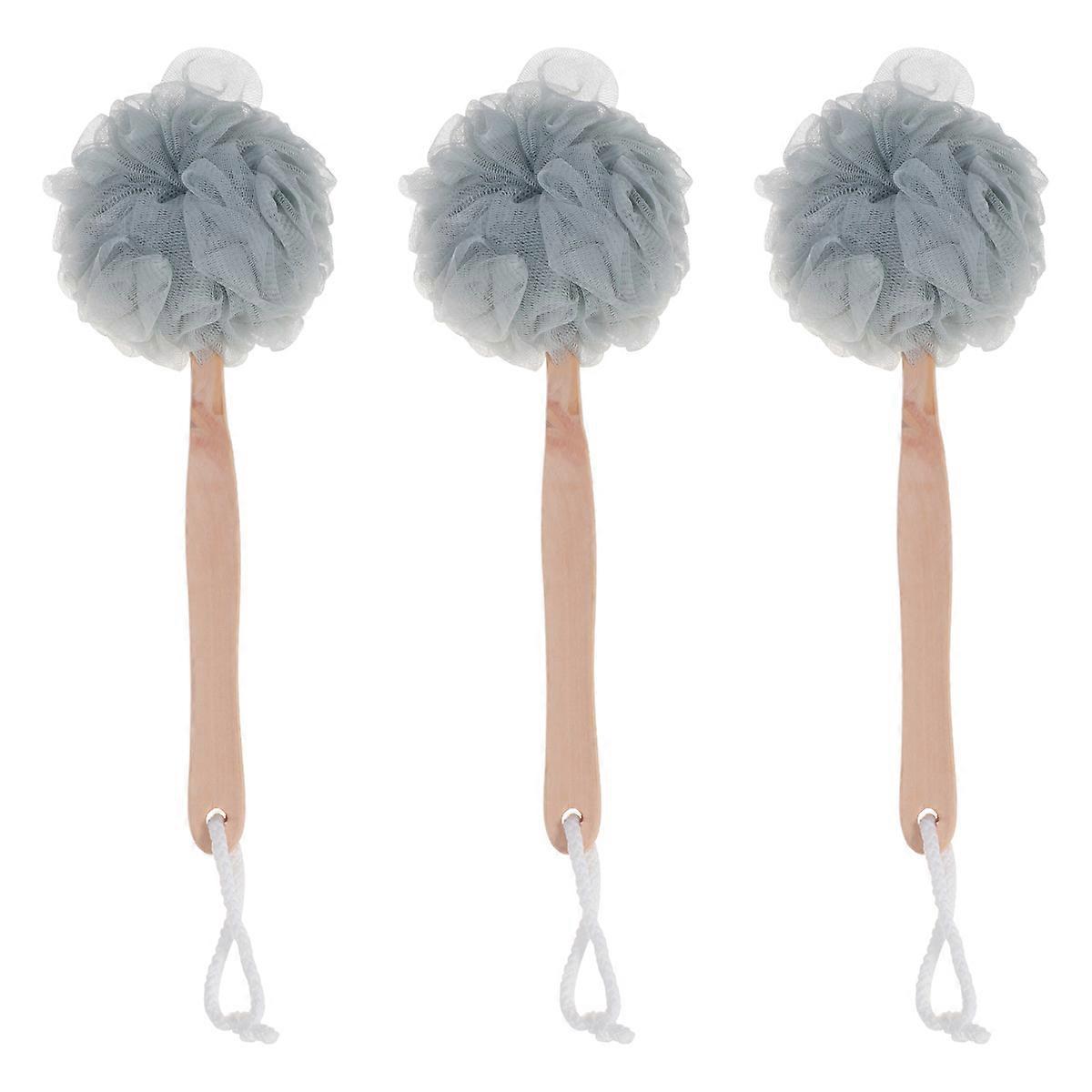 Boules de bain en bois gris, lot de 3, avec long manche, pour le dos