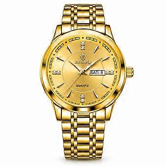 Reloj de hombre de acero inoxidable dorado con esfera dorada, resistente al agua, luminoso, con calendario, estilo deportivo y de negocios, 2024, gama alta JY