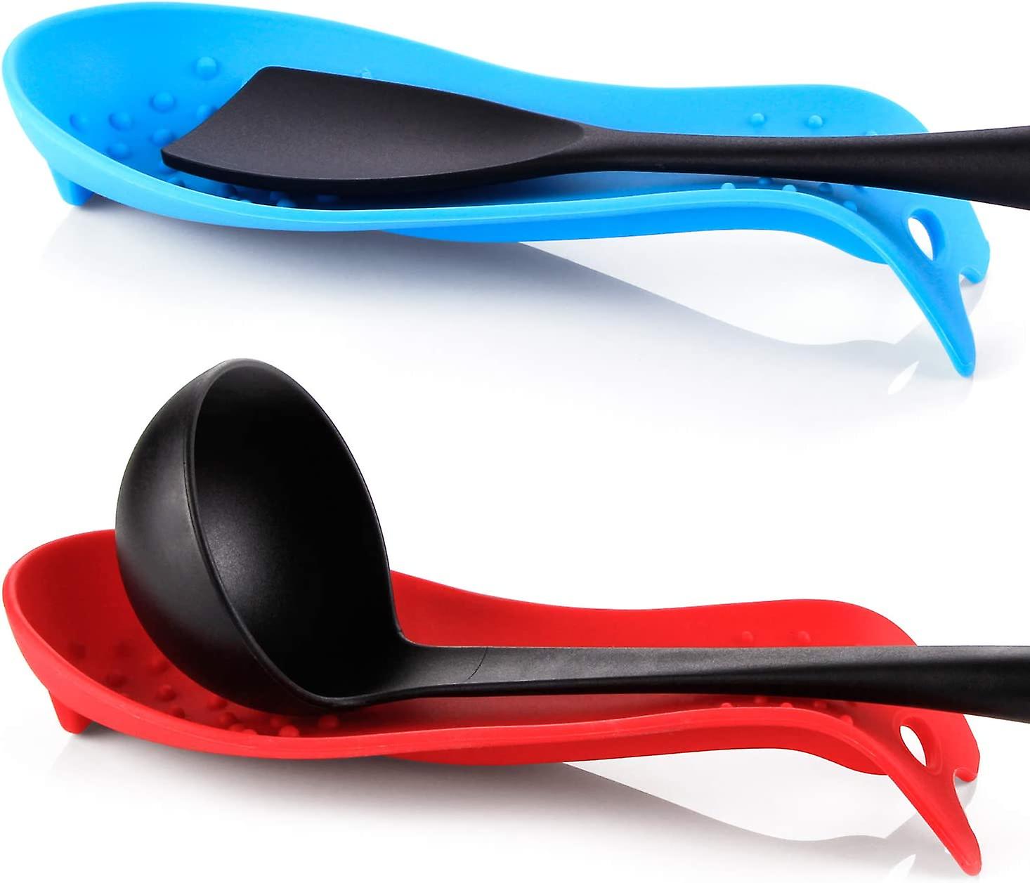 Silicone Spoon Holder, Kitchen Cookware Holder (2pcs, red and blue)