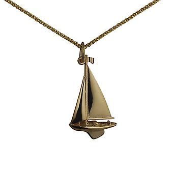 9ct Gold 25x15mm Yacht Pendant with a spiga Chain 20 inches