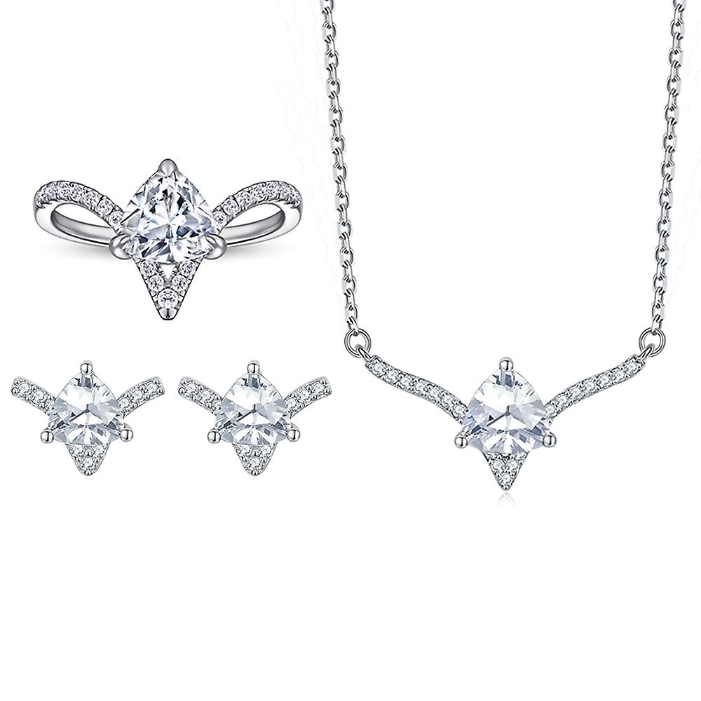 S925 Silver Stud Earrings Ring Triangle Zircon Pendant Jewelry Set