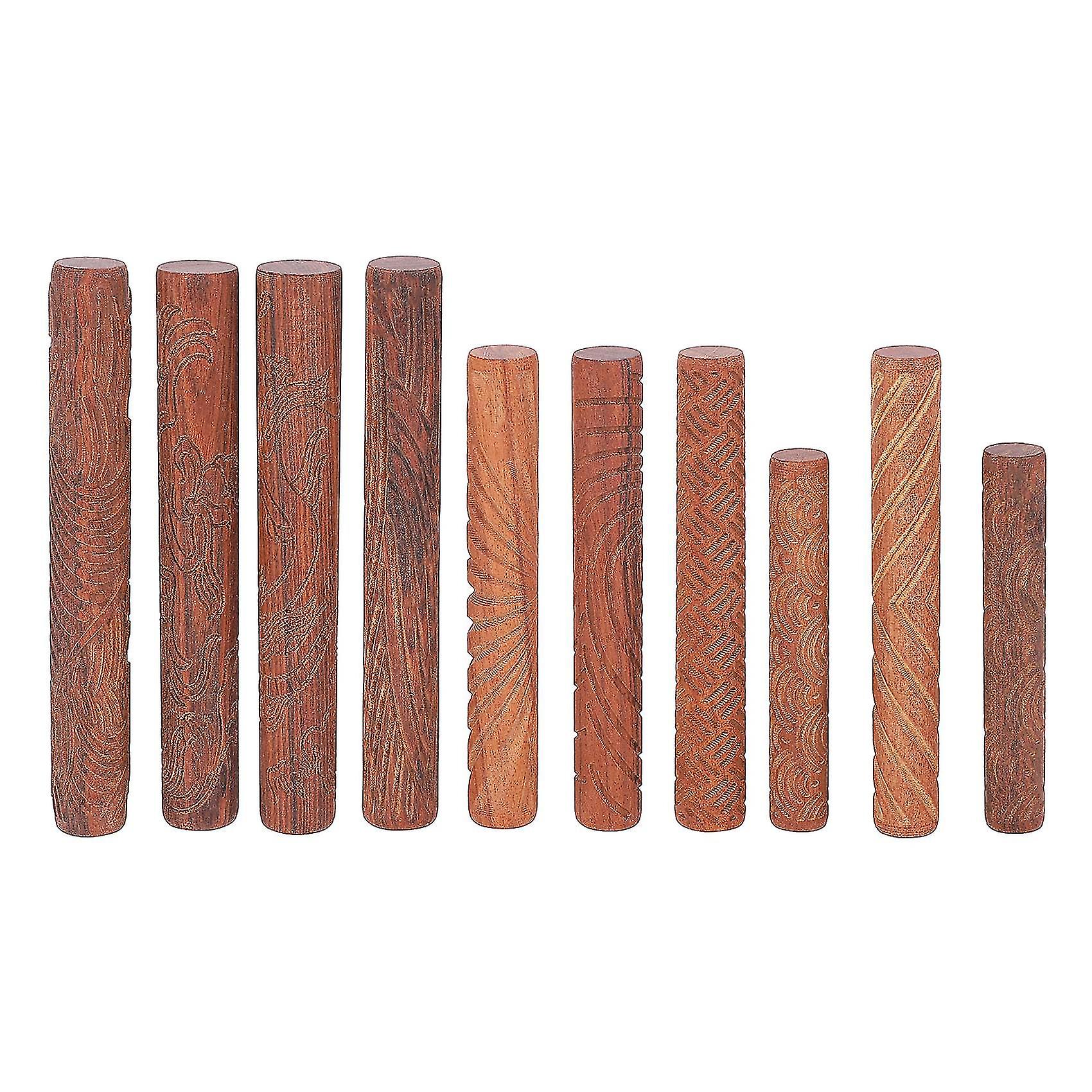 Pottery Tools,wooden Handle Rollers Clay Modeling Pattern Rollers Kit Pottery Tools Set With Assorted Patterns 10pcs