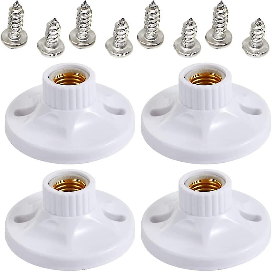 4pcs E27 Screw Cap Socket White Ceiling Light Lamp White Ceramic Light Round Base Bulb Fixing Base S