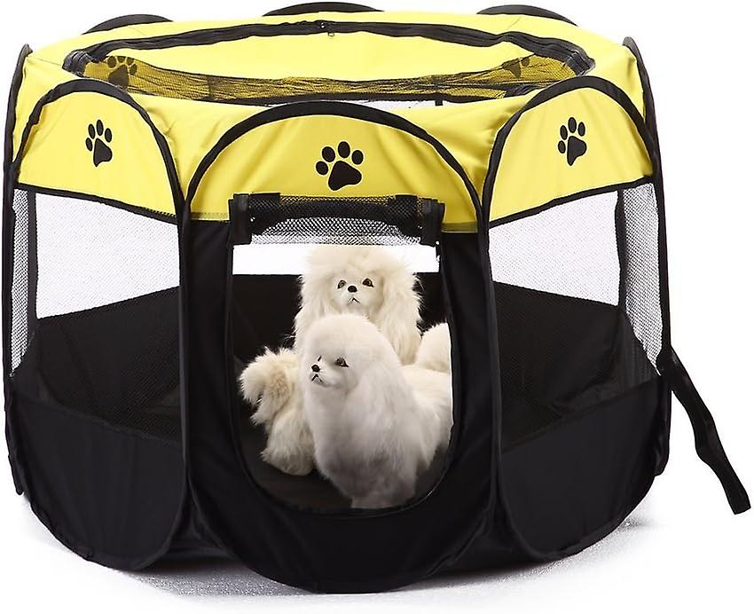 Dog Pet Playpen, Foldable Dog Tent, Water Resistant, Removable Shade Kennel Pen For Dog, Cat, Puppy (yellow)-macaron
