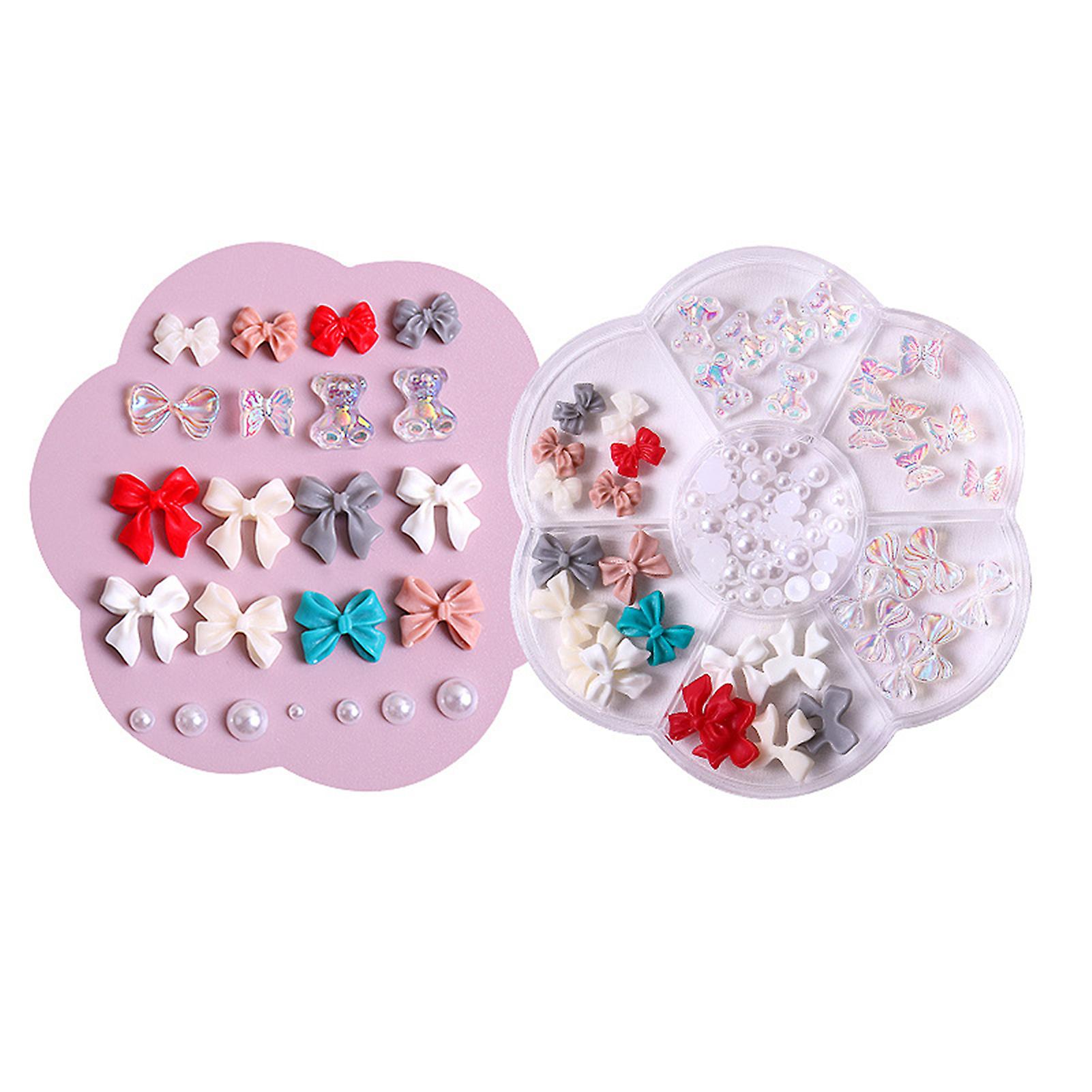 7 Grid Bowknot Nails Art Charm Set Portable Multi Color Manicure Decor for Nail Salon/Home Use