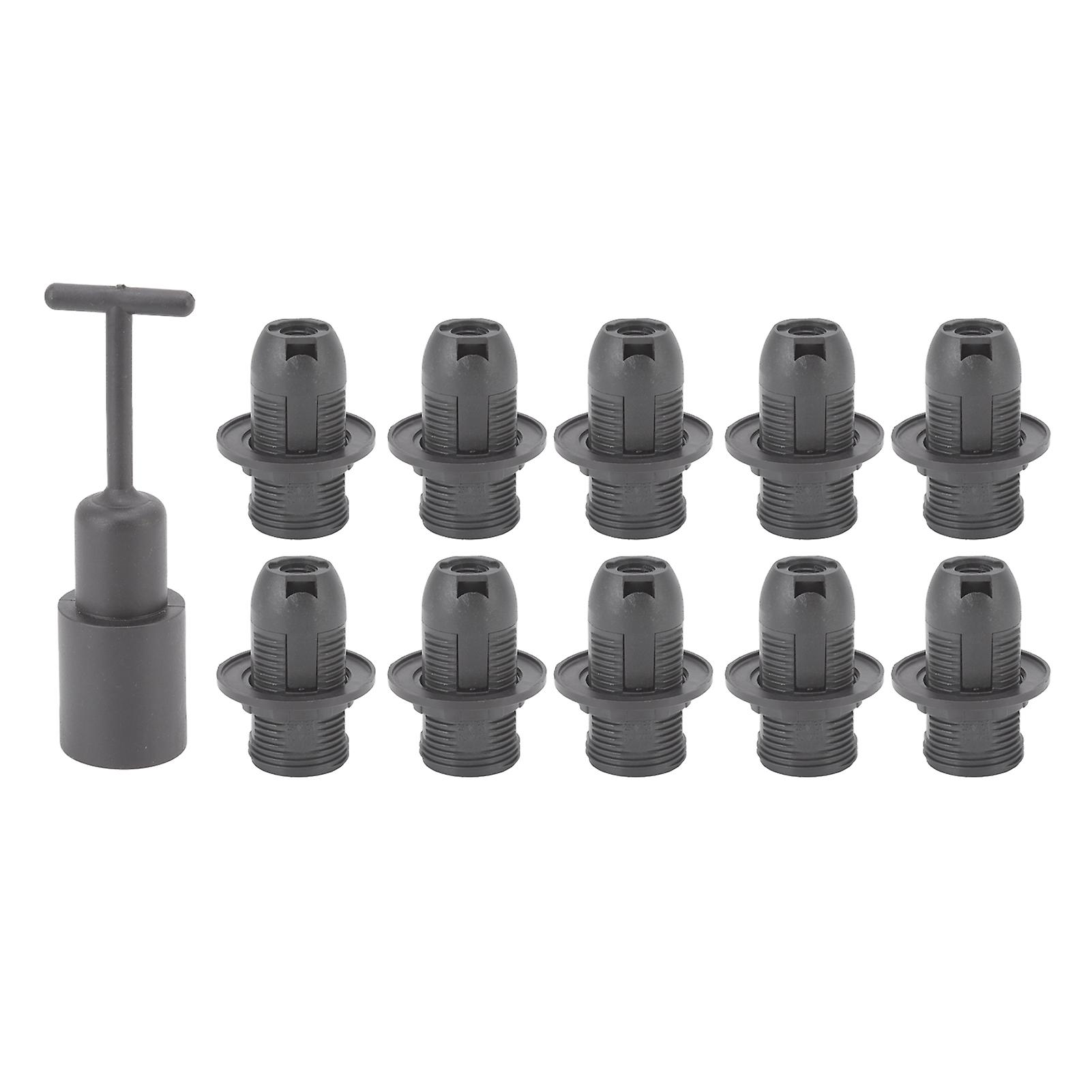 E14 Light Holder Set Black Durable Plastic Lamp Socket Tool Kit 10 Holders with 1 Installation Socket Easy Assembly for Home and Professional Us