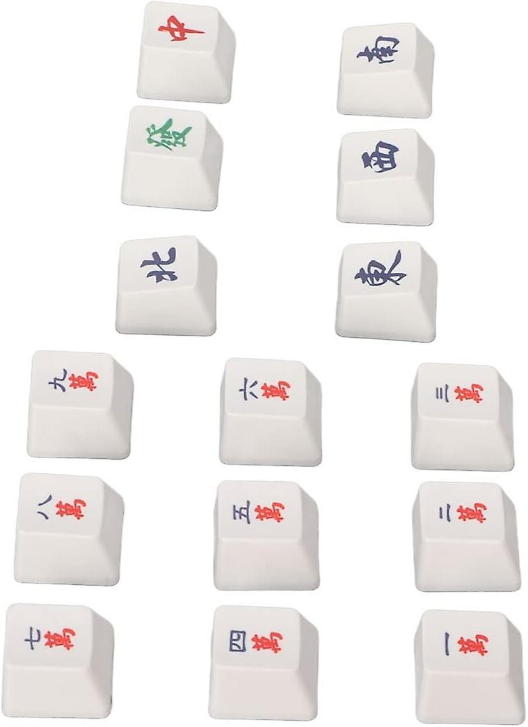 15 Pcs Pudding Keycaps, Mahjong Pattern PBT Gaming Keycaps, Personalized Chinese Style Replacement K