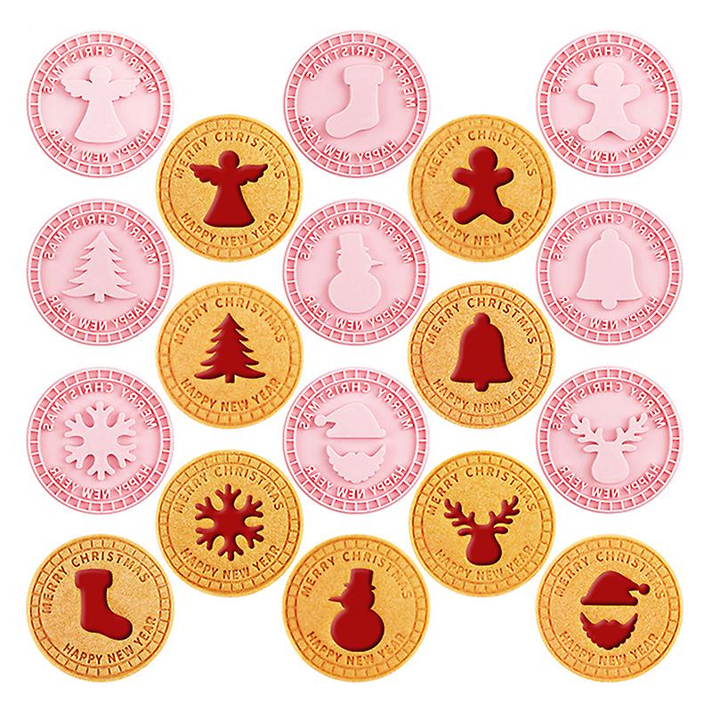 9Pcs Merry Christmas Cookie Cutter Set Round XMAS Tree Fondant Embosser Stamp
