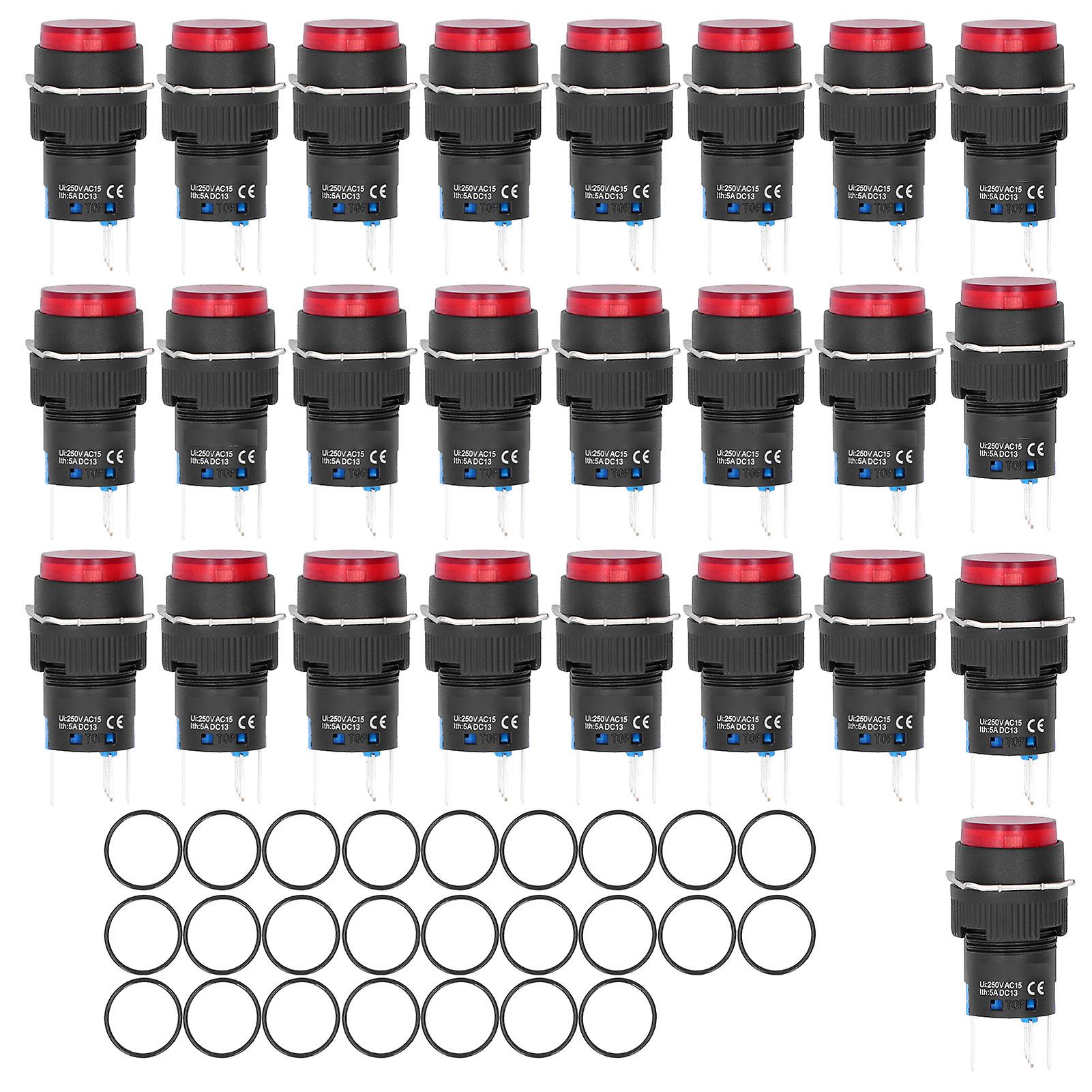 25PCS Red 16mm Mini Round Push Button Switch - Self-Return, Lighted, 12V for Automation